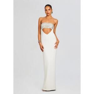 NWT $998 Retrofete Swan Crystal Embellished Wedding Bridal White Dress Small